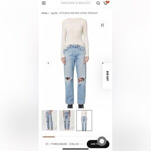 EUC Agolde Mid-Rise Ripped Boyfriend Jeans